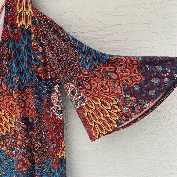 Coco Bianco Women's XL Multicolor Paisley Bell Sleeve Cold Shoulder Top - Picture 3 of 9